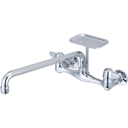 Central Brass Two Handle Wallmount Kitchen Faucet, NPT, Wallmount, Polished Chrome, Spout Reach: 14" 0048-UA4